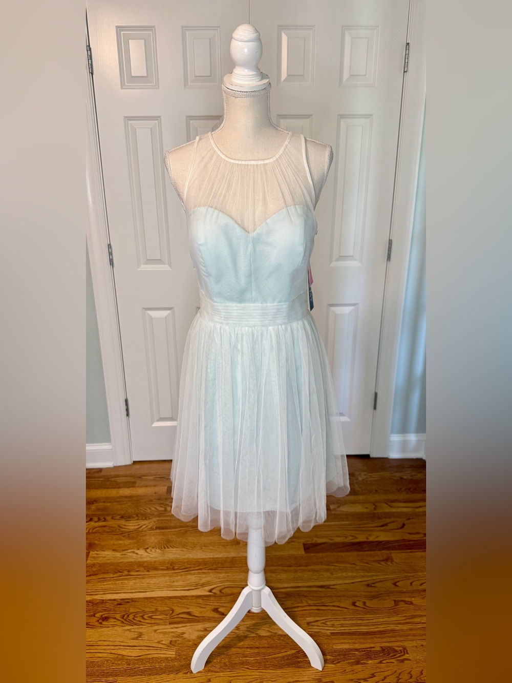 NWT Bari Jay Mint Blue Tulle Bridesmaid Dress Short Formal Cocktail Prom Sz 14